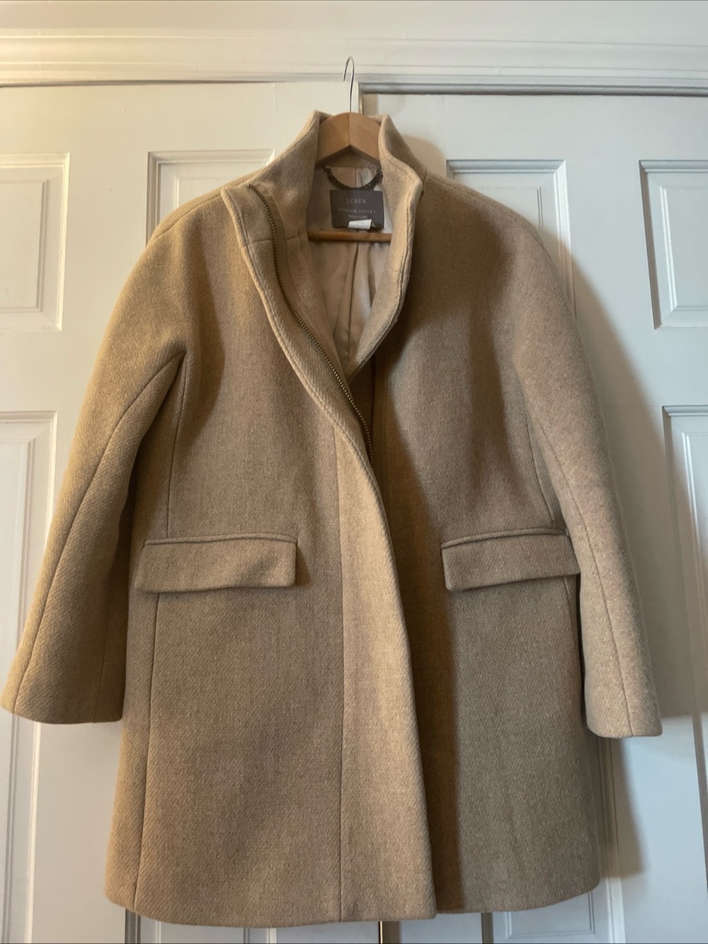 J.Crew Stadium Cloth Nello Gori Cocoon Coat Wool Blend Tan Camel Women's Sz 8 P
